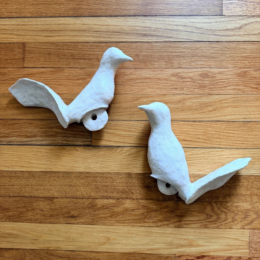 Handmade Art Pottery Birds Wall Art Sculptures Set of 2 Minimalist Decor